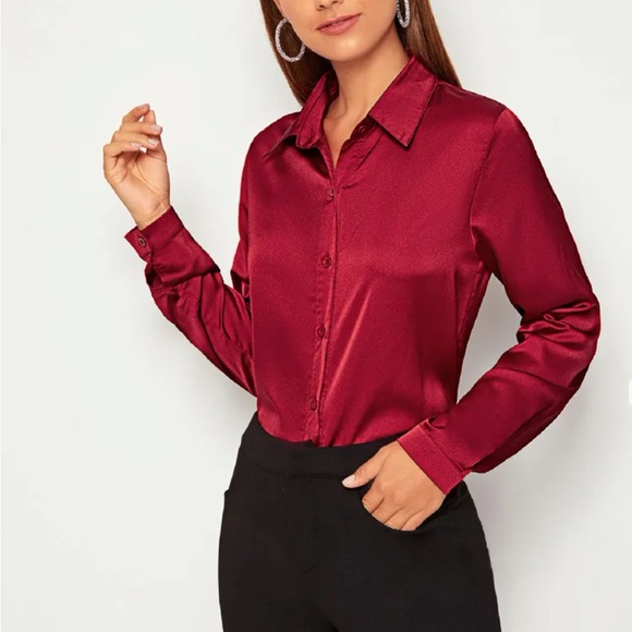 Luxe white casual button down satin shirt - Picture 13 of 16